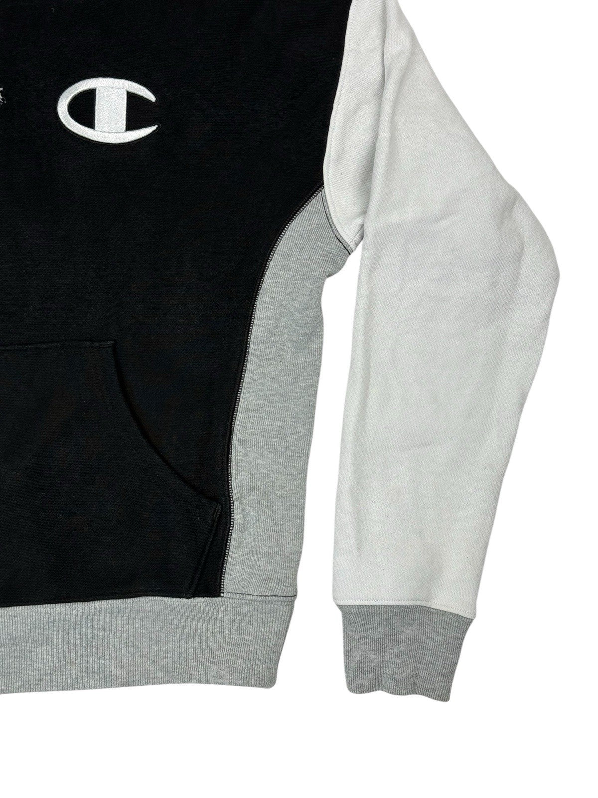 Champion Black Embroidered Colourblock Retro Hoodie Small