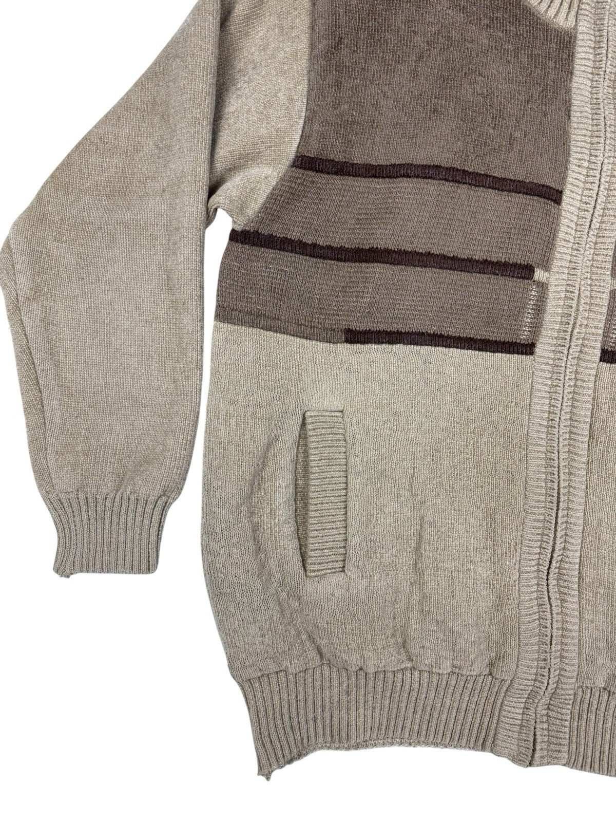 Galvanize Brown Beige Knit Zip Jumper Jacket Large