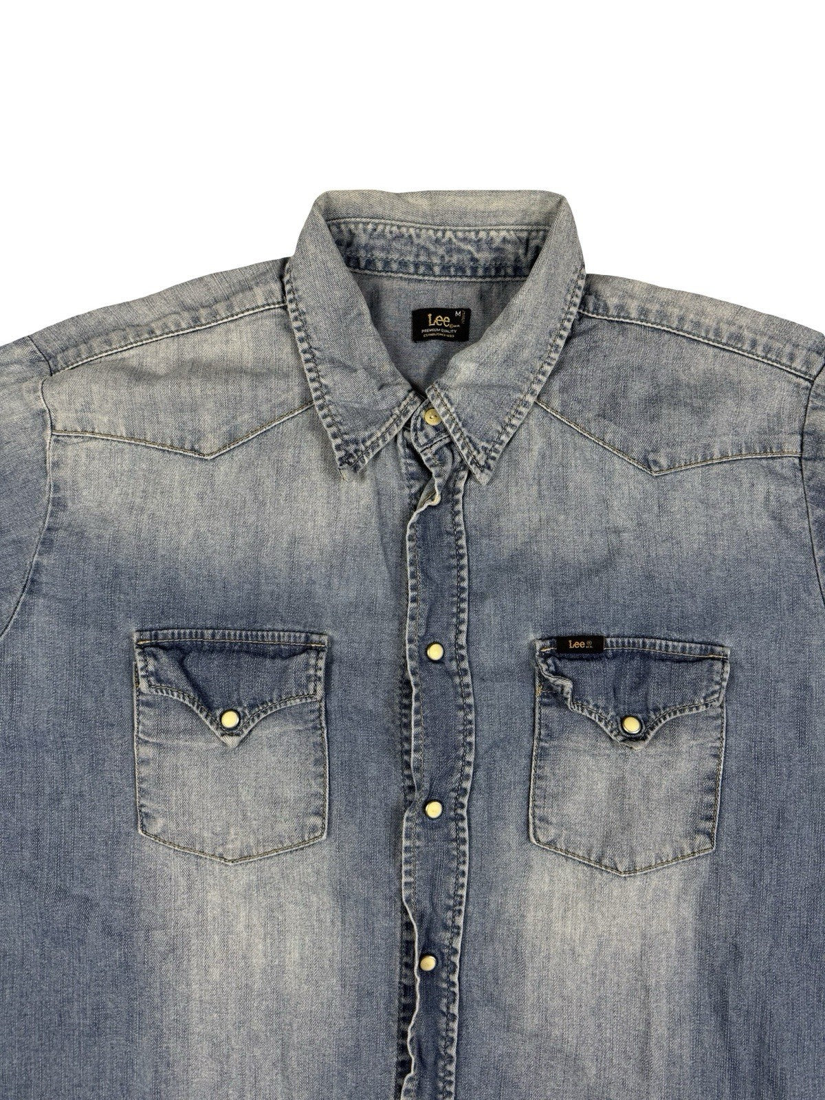 Lee Faded Blue Retro Pearl Snap Denim Western Shirt Medium