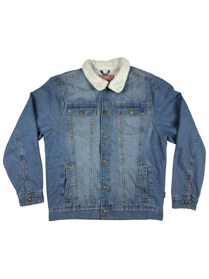 Brooklyn Cloth Retro Blue Shearling Lined Trucker Jacket Large