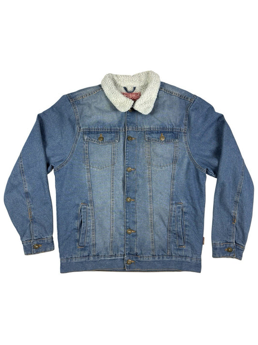 Brooklyn Cloth Retro Blue Shearling Lined Trucker Jacket Large