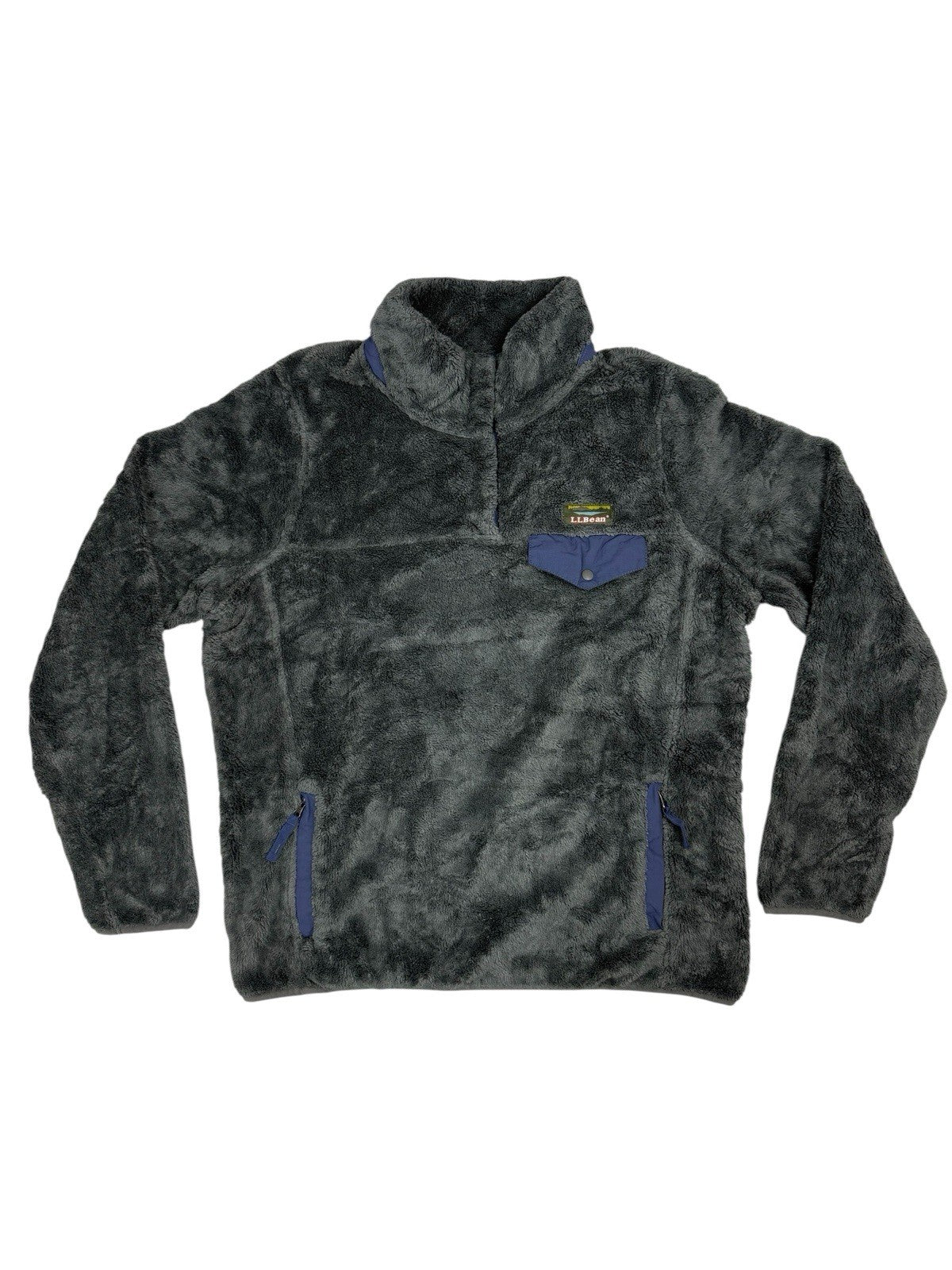 LL Bean Grey Hi-Pile Fleece Snap Jumper Medium