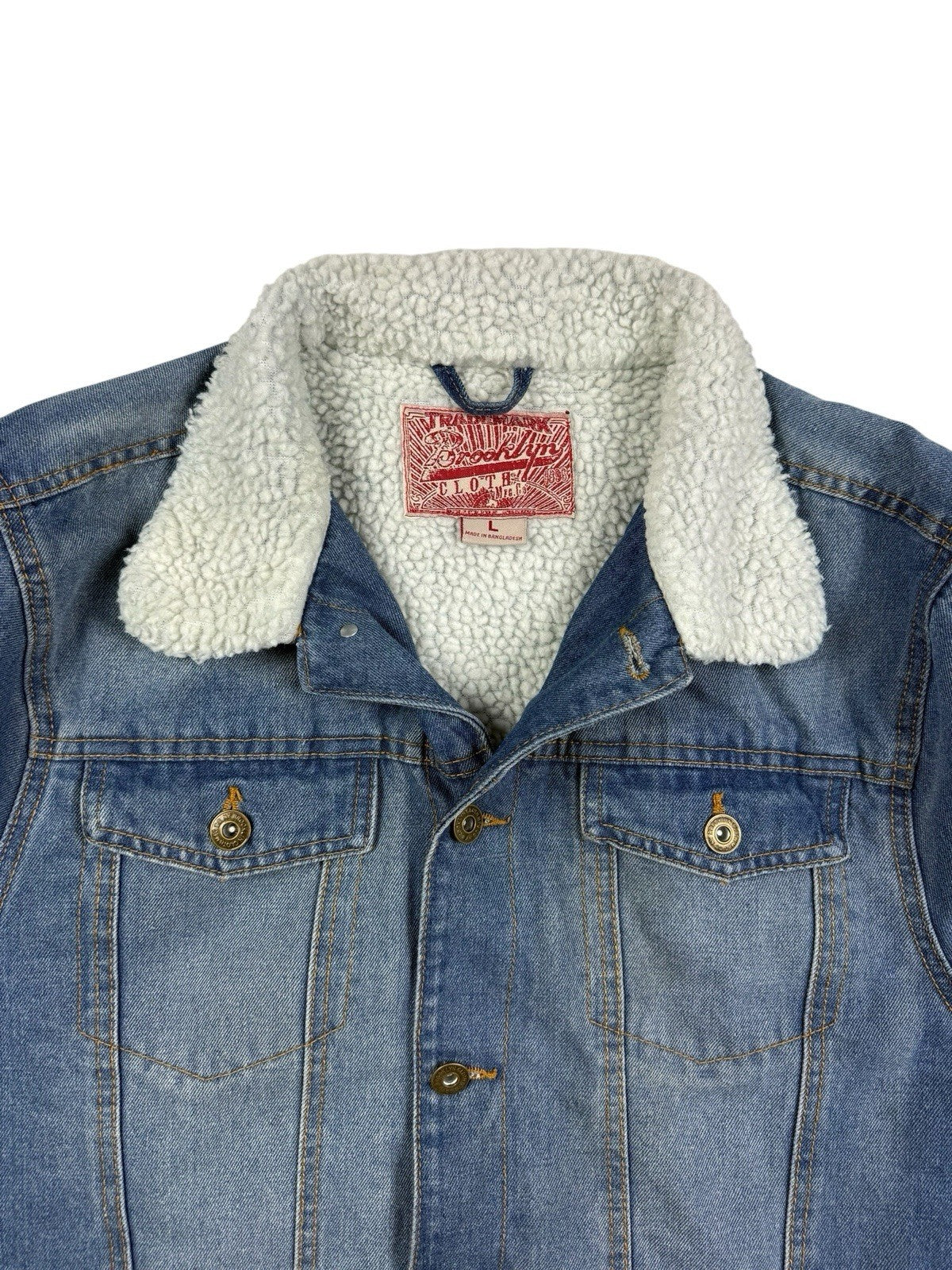 Brooklyn Cloth Retro Blue Shearling Lined Trucker Jacket Large