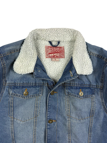 Brooklyn Cloth Retro Blue Shearling Lined Trucker Jacket Large