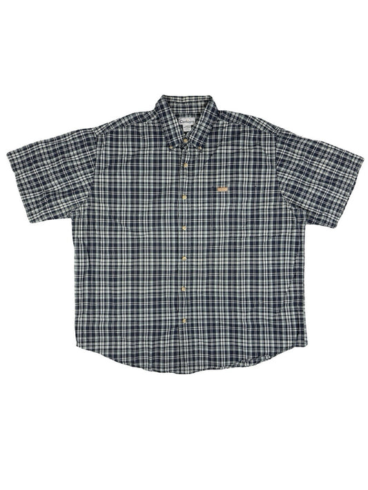 Carhartt Essential Blue Plaid Short Sleeve Button Cotton Shirt 2XL