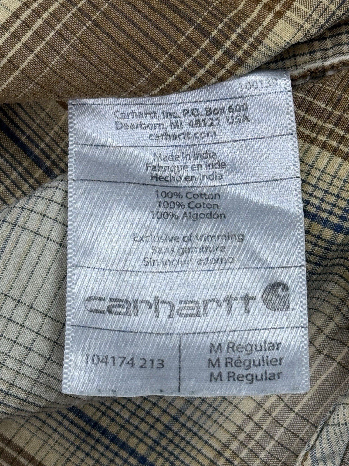 Carhartt Relaxed Fit Lightweight Beige Plaid Short Sleeve Shirt Medium