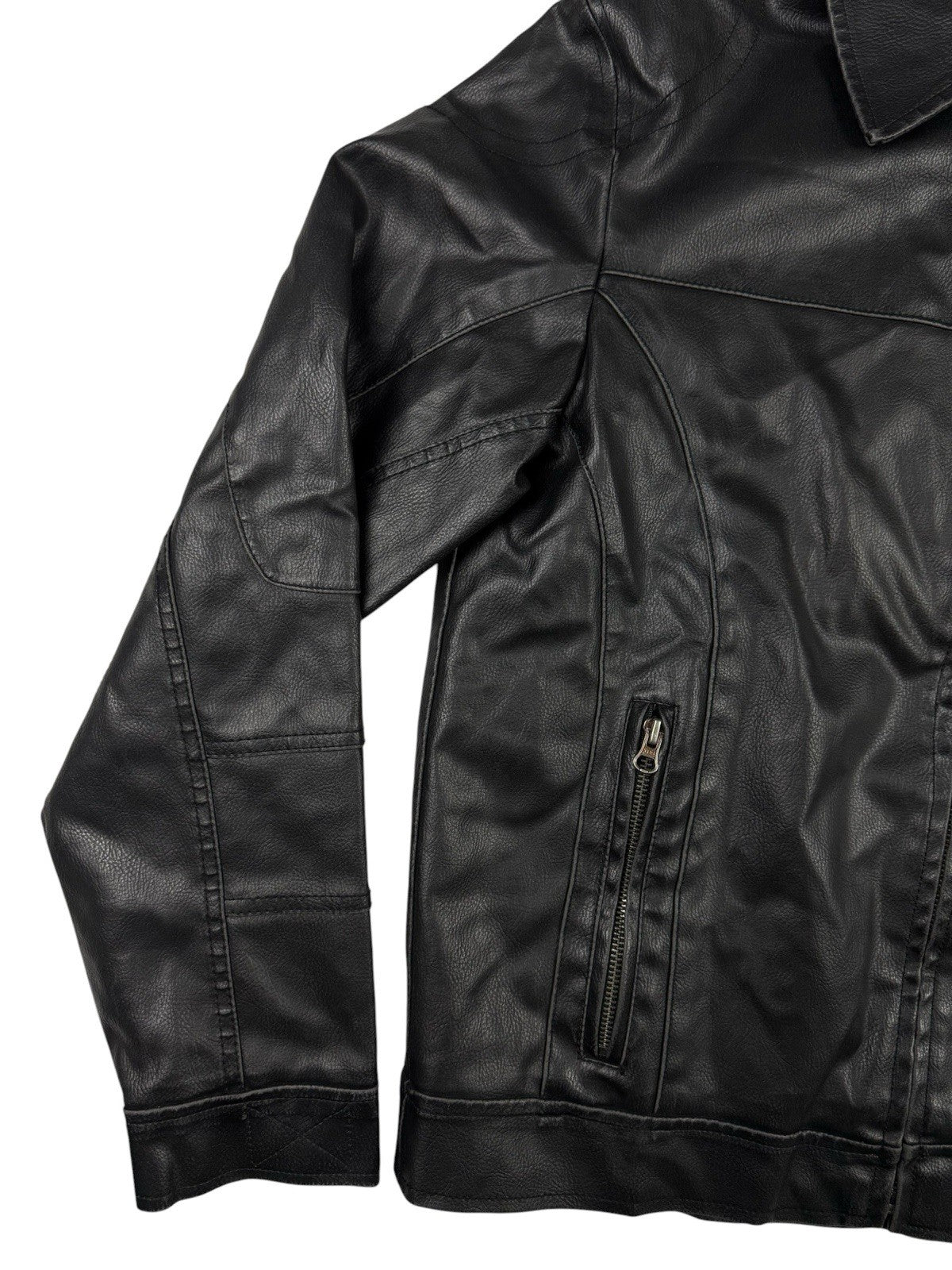 GUESS Retro Y2K Black Faux Leather Zip Out Hooded Jacket Size Small