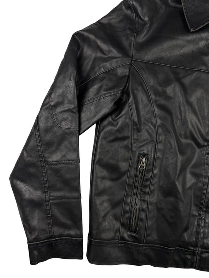 GUESS Retro Y2K Black Faux Leather Zip Out Hooded Jacket Size Small