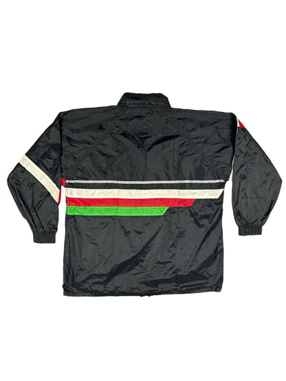 Adidas Vintage Black Hooded Striped Zip Track Jacket Large