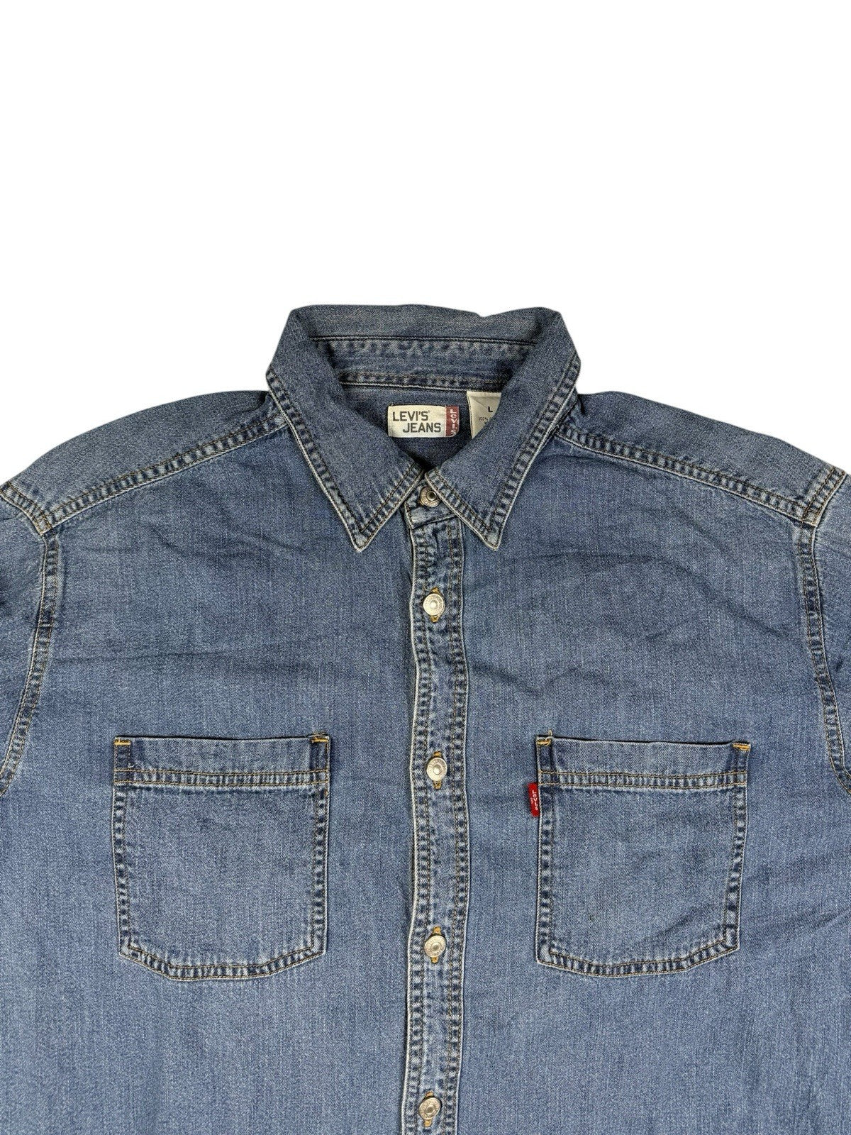 Levi's Blue Cotton Denim Button Up Shirt Large