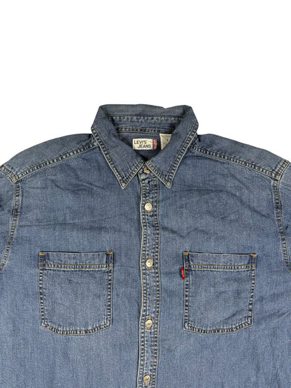 Levi's Blue Cotton Denim Button Up Shirt Large