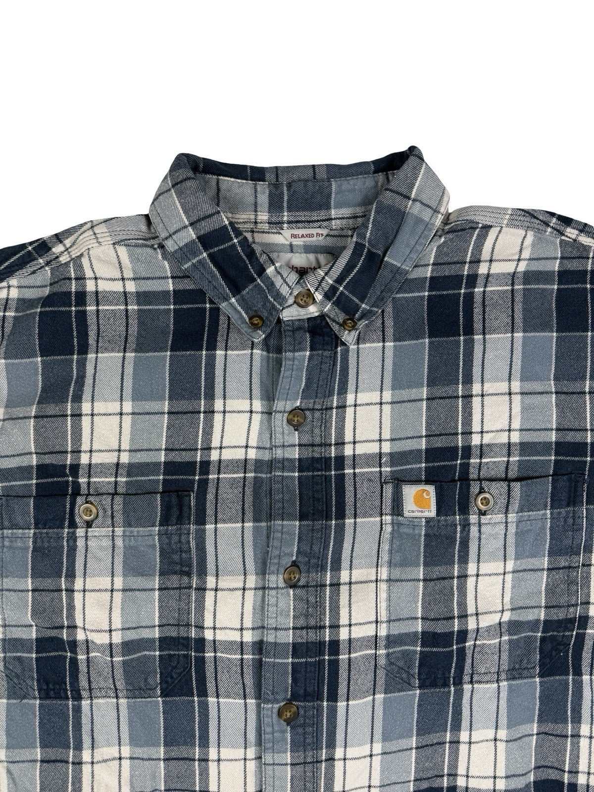 Carhartt Blue Trumbull Relaxed Fit Cotton Plaid Flannel Shirt XL
