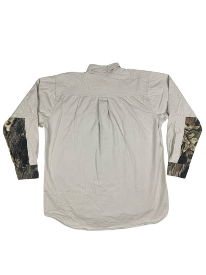 Mossy Oak Vintage Grey Camo Patch Cotton Shirt Size Large Made In USA