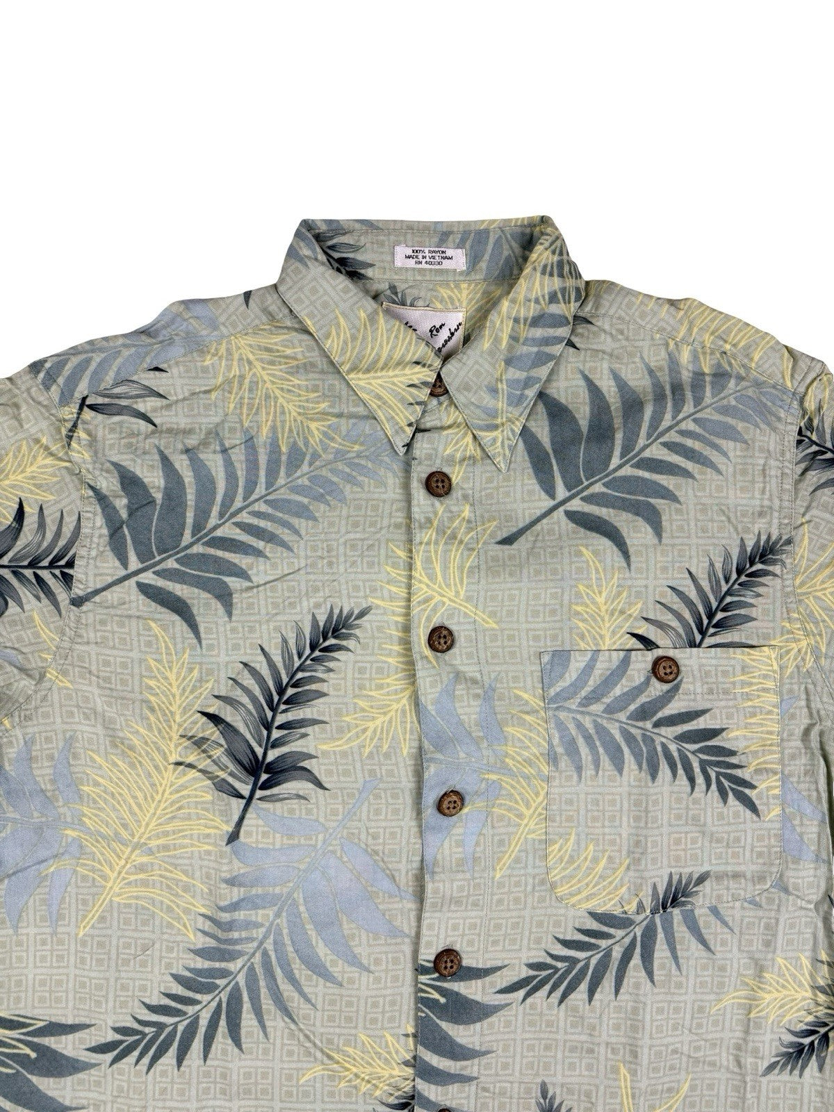 Ron Chereskin Vintage Green Hawaiian Floral Shirt Medium