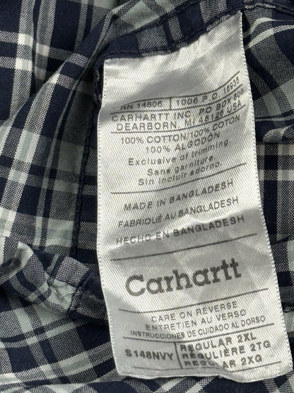 Carhartt Essential Blue Plaid Short Sleeve Button Cotton Shirt 2XL
