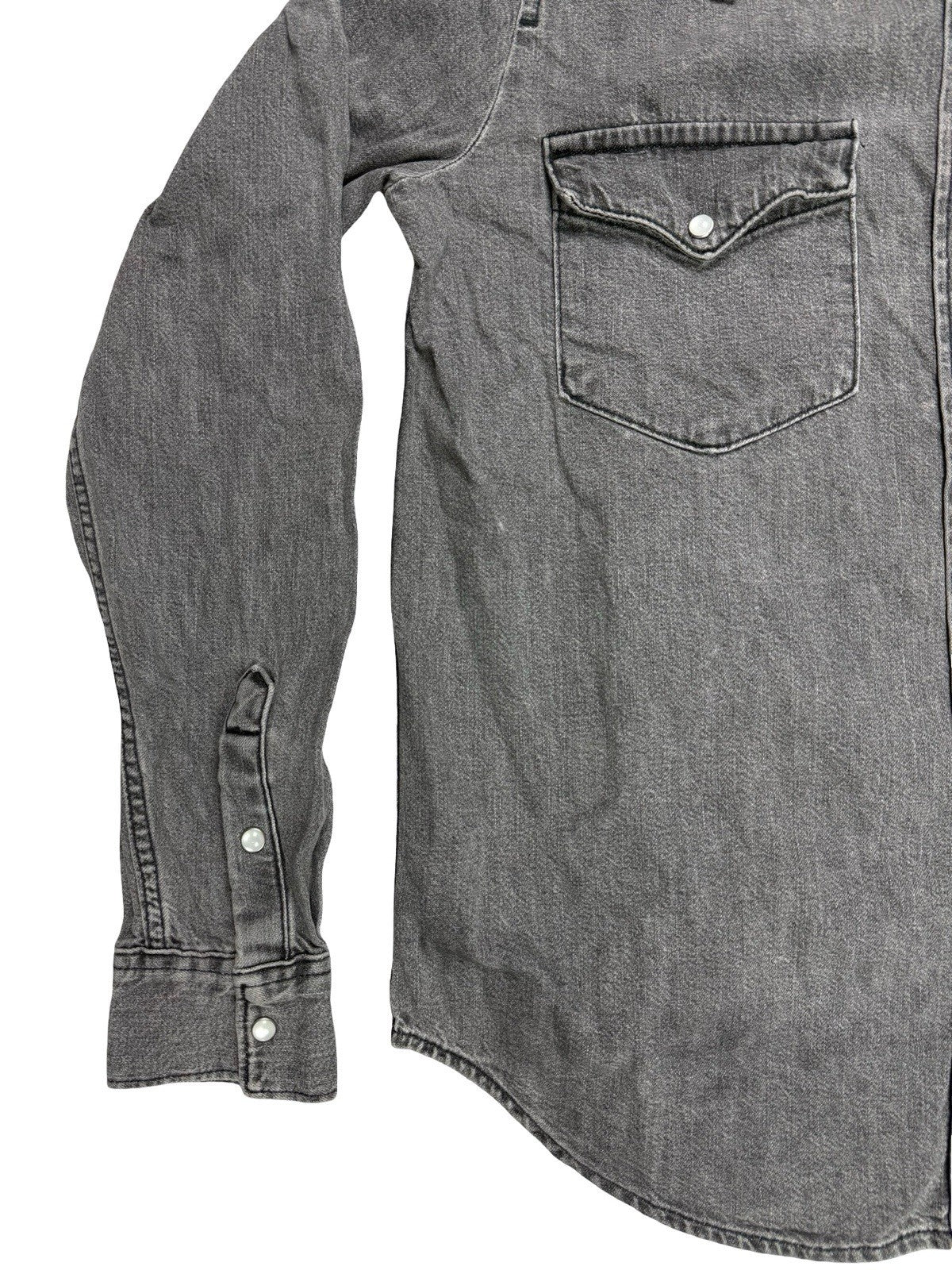 Levi's Faded Grey Pearl Snap Western Cotton Denim Shirt Small