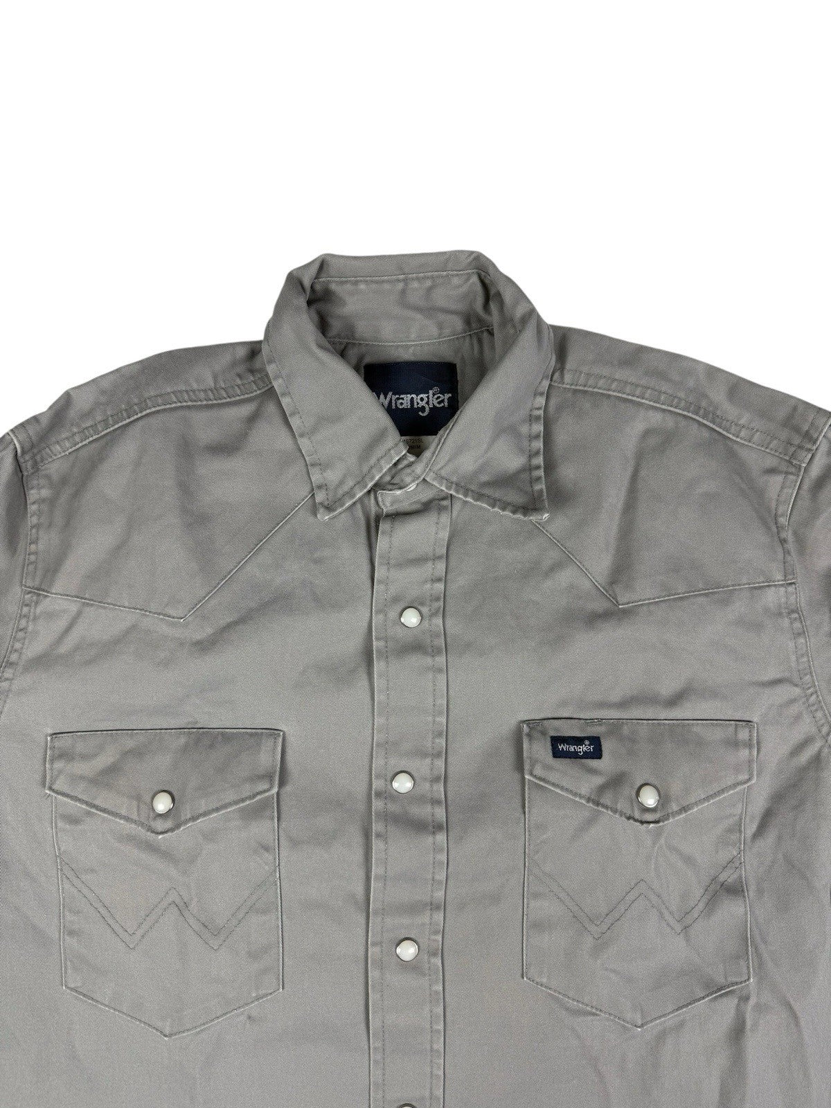 Wrangler Grey Cowboy Cut Pearl Snap Firm Twill Work Shirt Medium