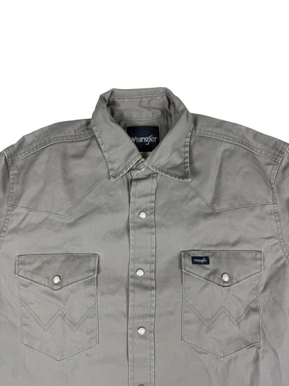 Wrangler Grey Cowboy Cut Pearl Snap Firm Twill Work Shirt Medium