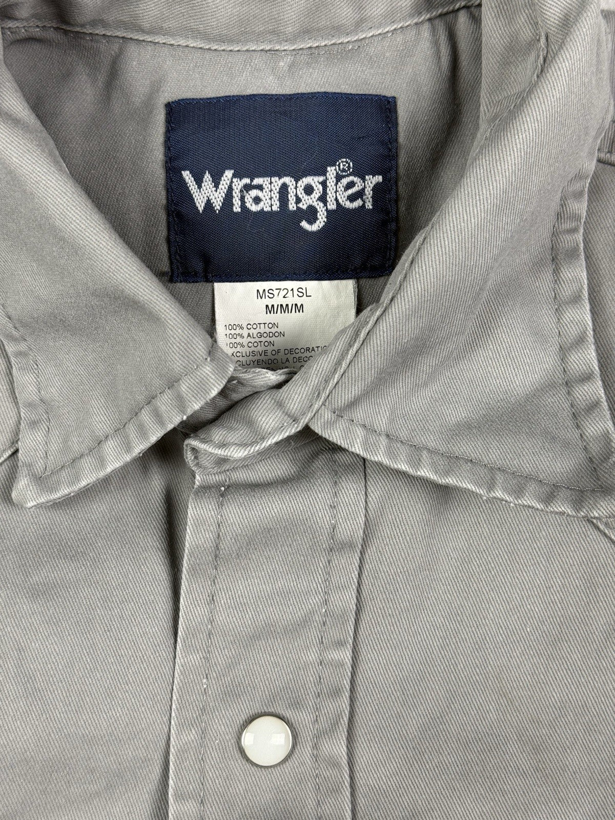 Wrangler Grey Cowboy Cut Pearl Snap Firm Twill Work Shirt Medium