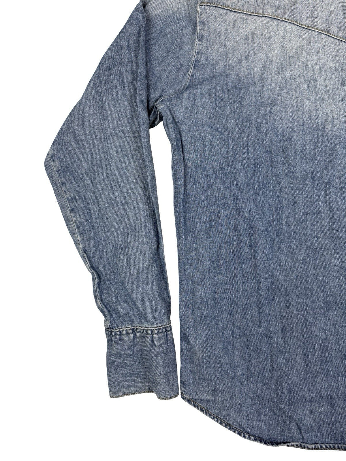 Lee Faded Blue Retro Pearl Snap Denim Western Shirt Medium