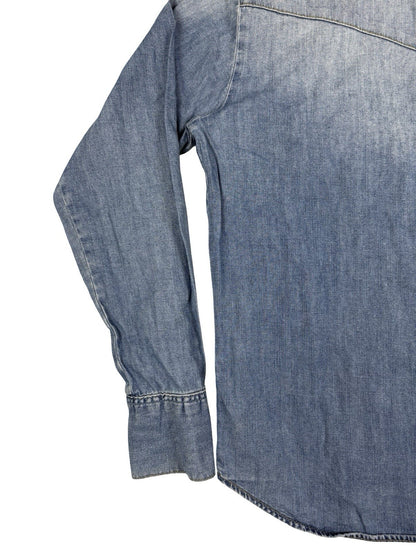 Lee Faded Blue Retro Pearl Snap Denim Western Shirt Medium