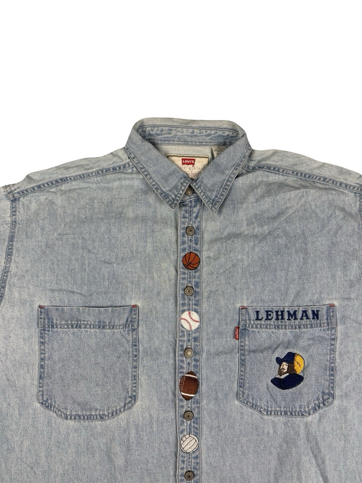 Levi's Red Tab Vtg 90's Blue Embroidered Chambray Teaching Shirt XL