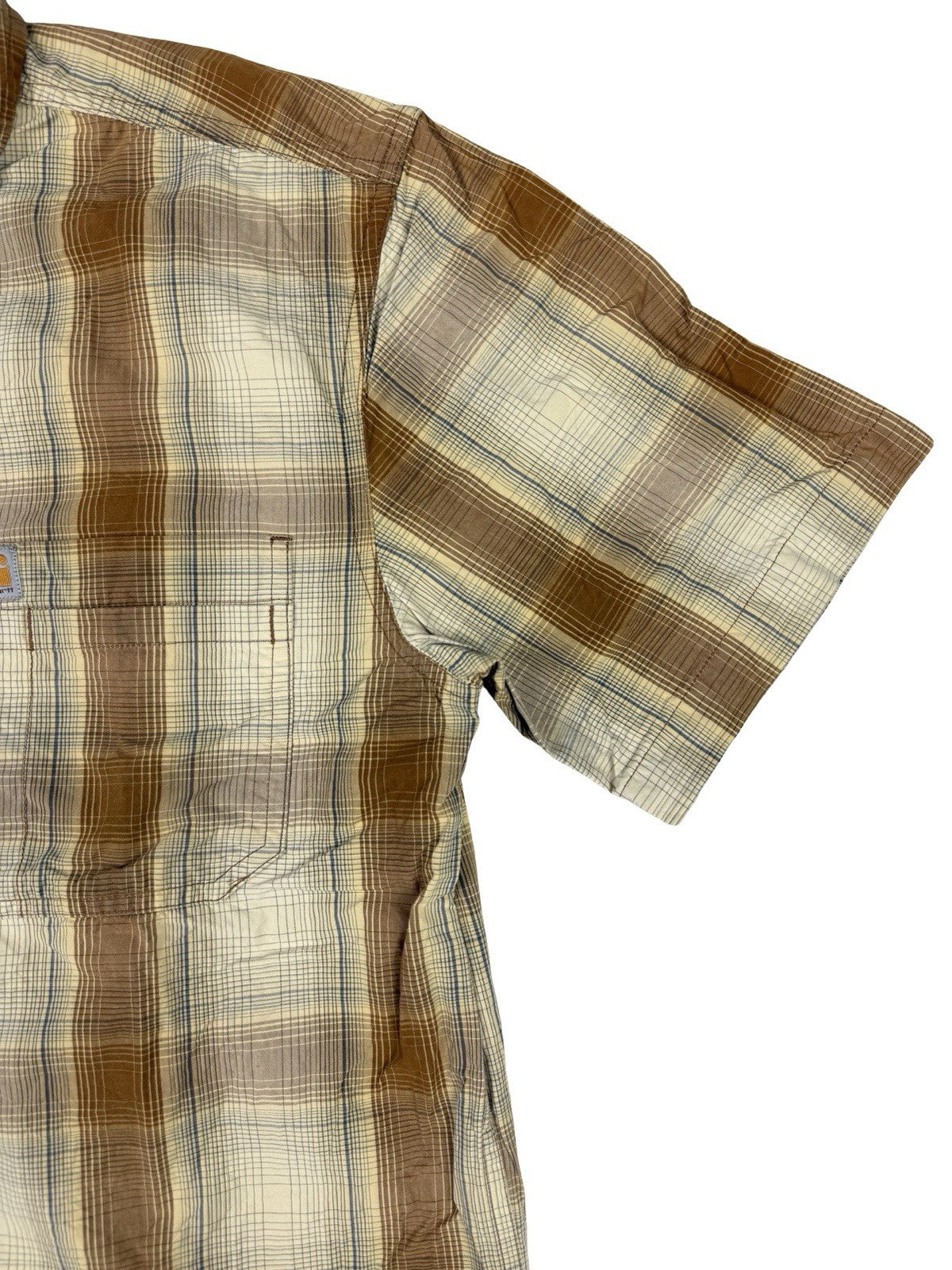 Carhartt Relaxed Fit Lightweight Beige Plaid Short Sleeve Shirt Medium