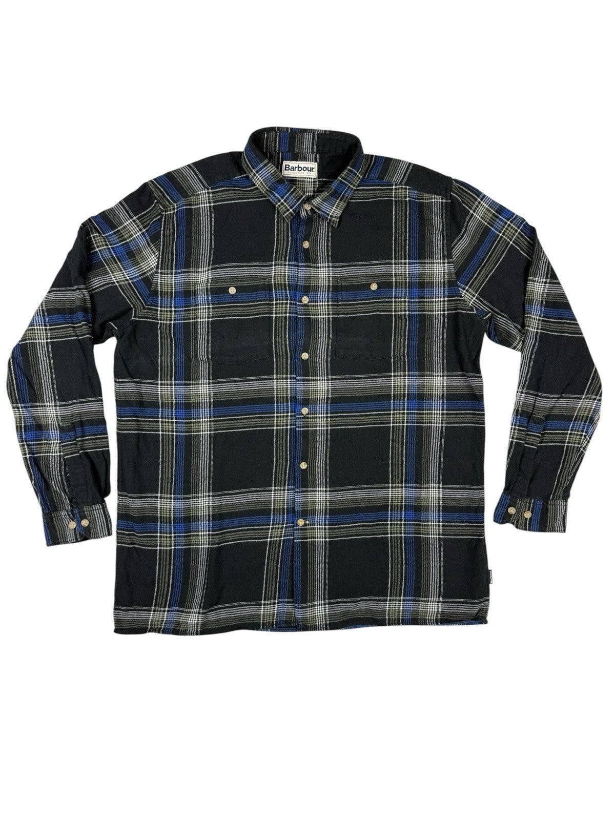 Barbour Black Plaid Check Cotton Button Up Shirt XL