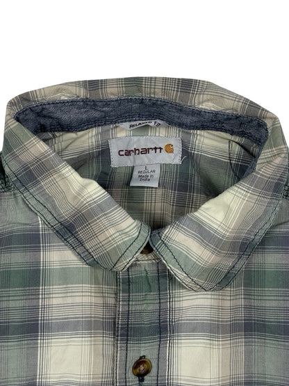 Carhartt Green Grey Plaid Short Sleeve Relaxed Fit Button Shirt Large Regular