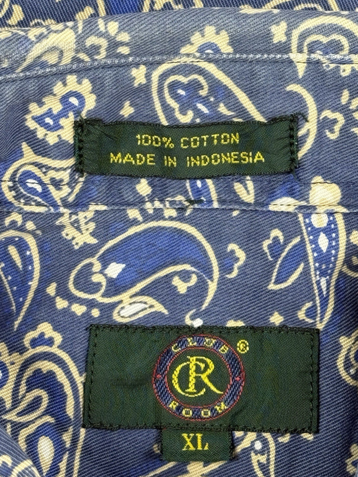 Club Room Retro Blue Cotton Paisley Shirt XL