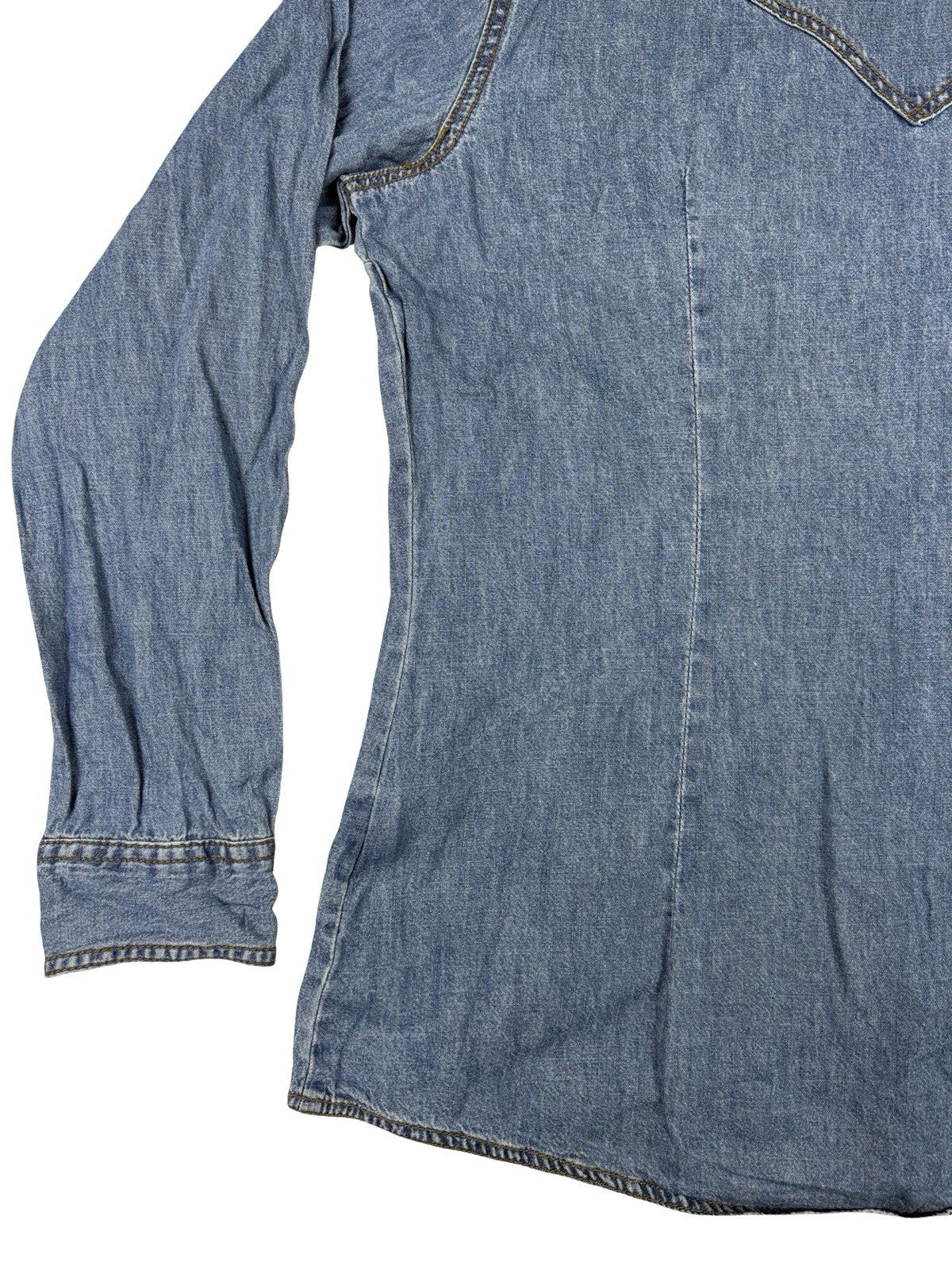 Wrangler Retro Blue Pearl Snap Western Cotton Shirt Women's Large