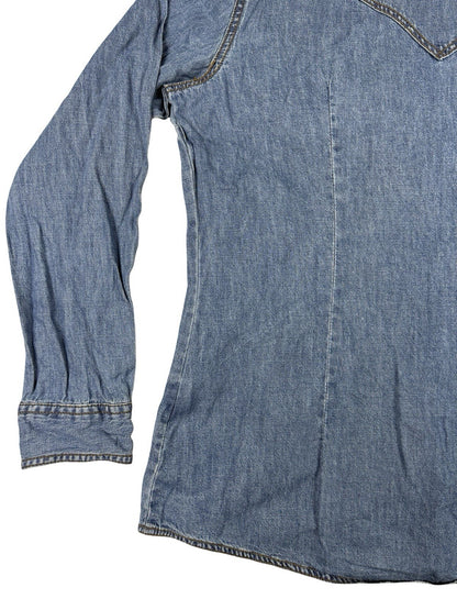 Wrangler Retro Blue Pearl Snap Western Cotton Shirt Women's Large