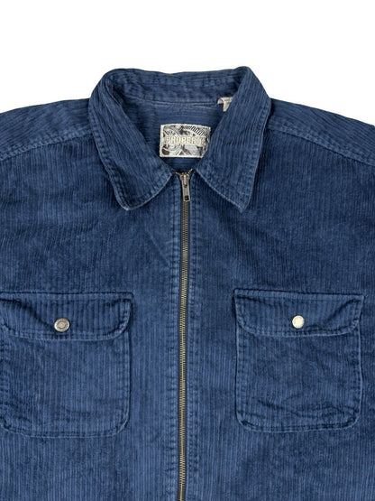 Property Retro Blue Corduroy Cotton Zip Shirt Jacket Large