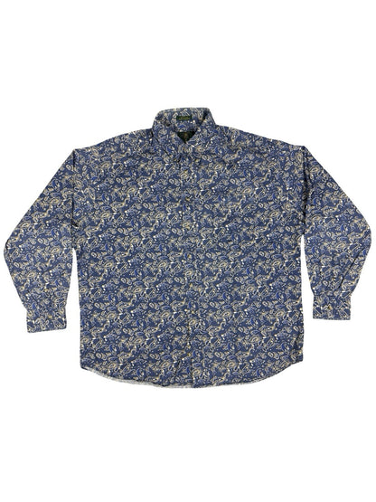 Club Room Retro Blue Cotton Paisley Shirt XL
