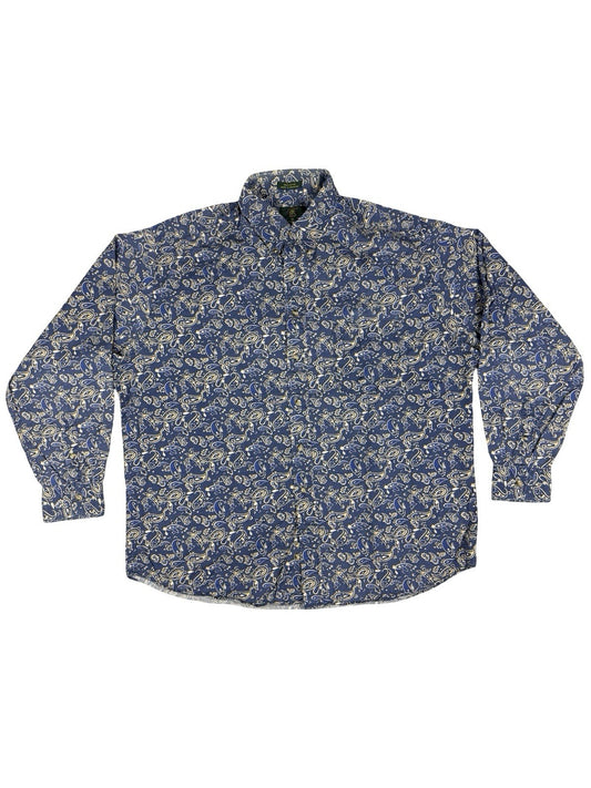 Club Room Retro Blue Cotton Paisley Shirt XL