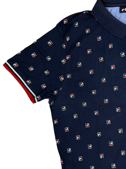 Fila Blue Cotton All Over Logo Polo Top 2XL