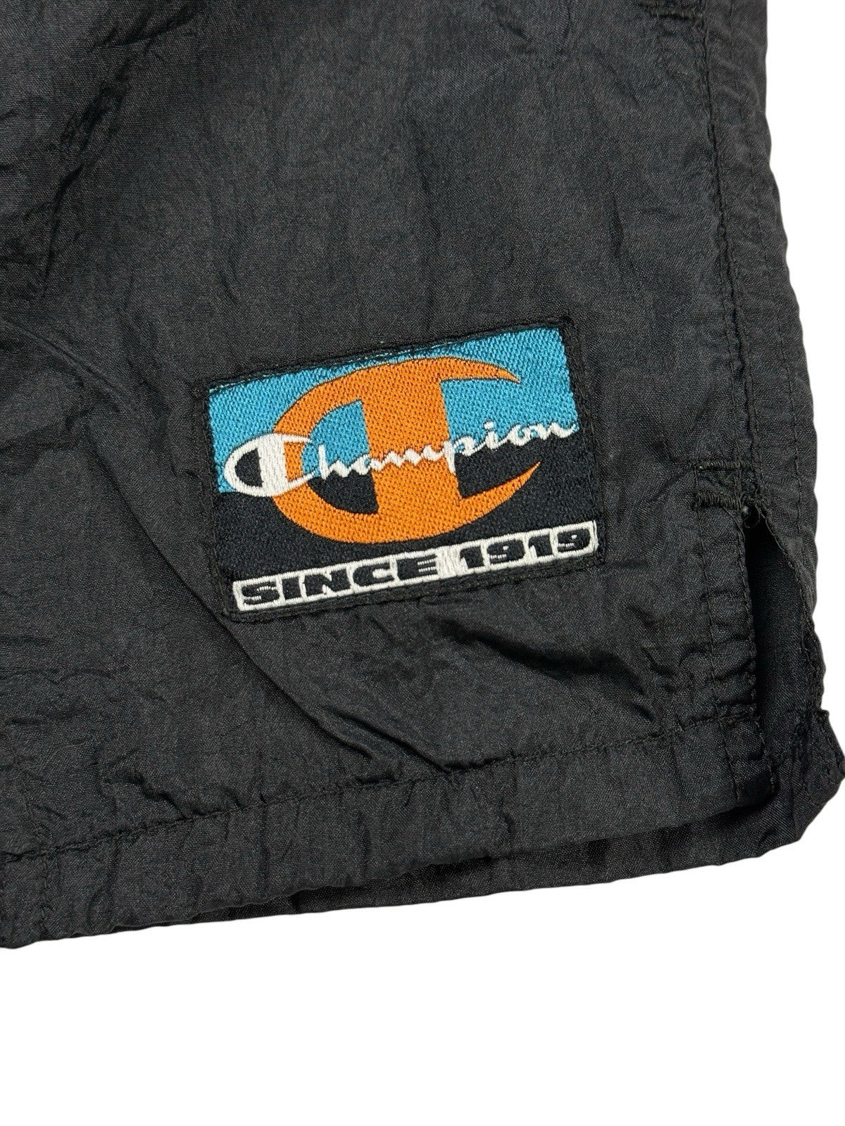 Champion Vintage 90's Black Nylon Webbed Lining Swim Trunks Medium (32-34)