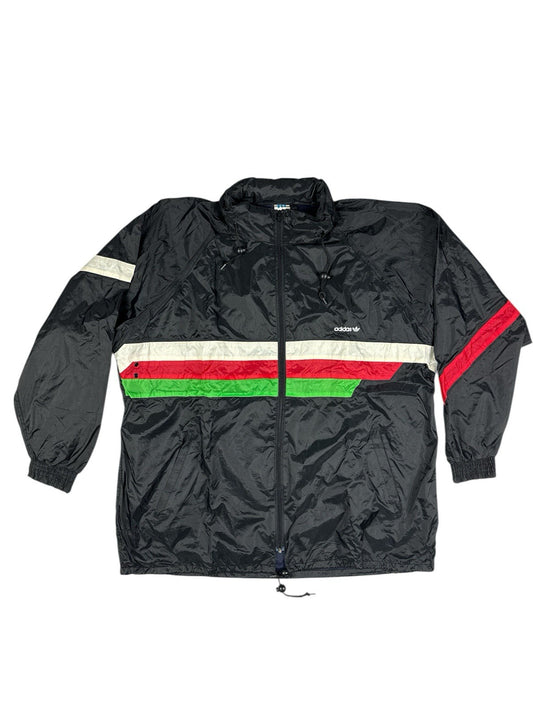 Adidas Vintage Black Hooded Striped Zip Track Jacket Large