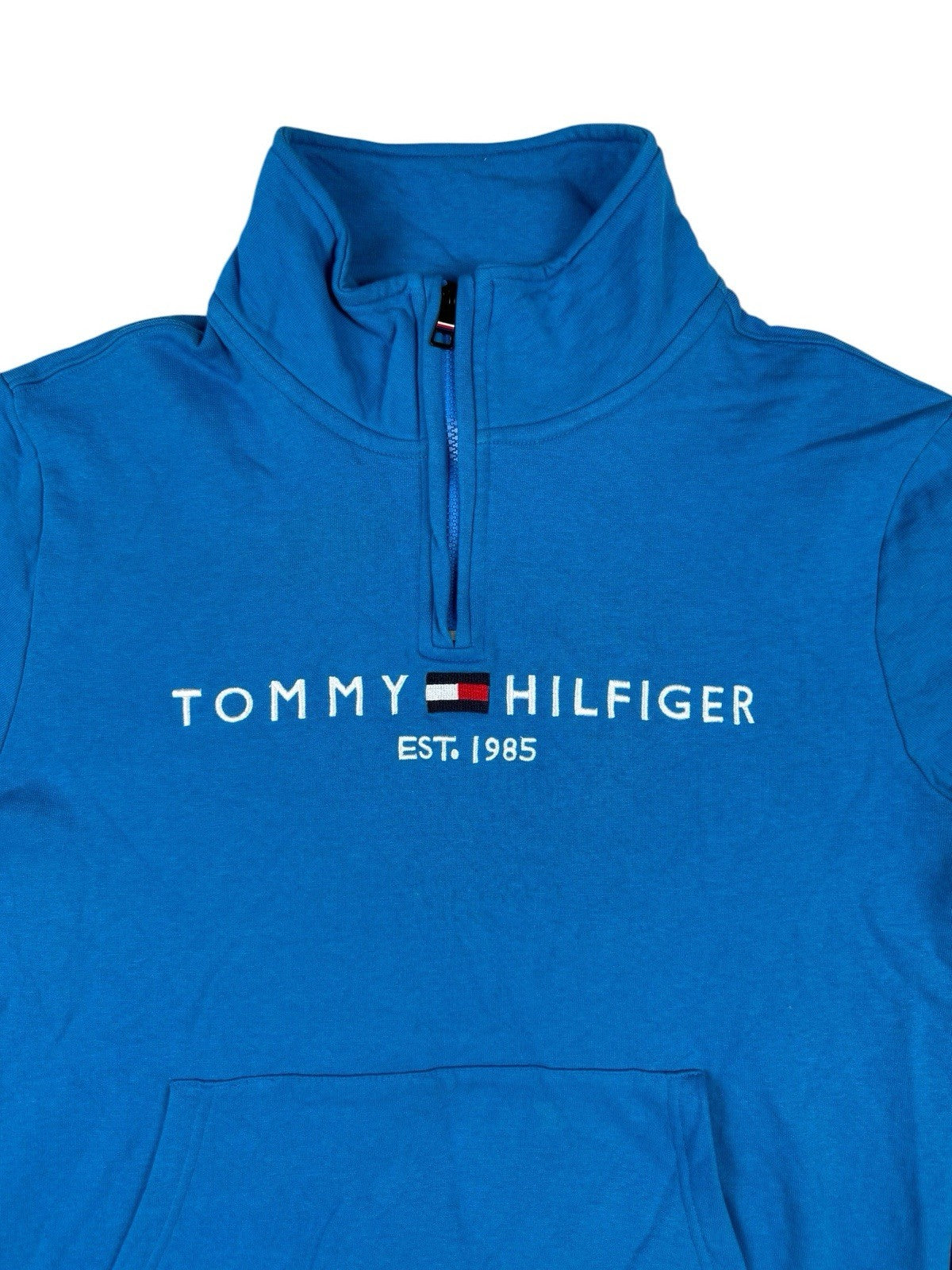 Tommy Hilfiger Blue 1/4 Zip Embroidered Jumper Medium