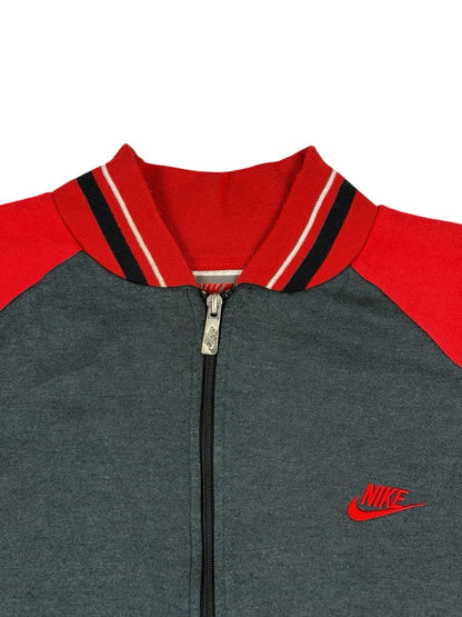 Nike Vintage Grey and Red Zip Bomber Jacket Medium