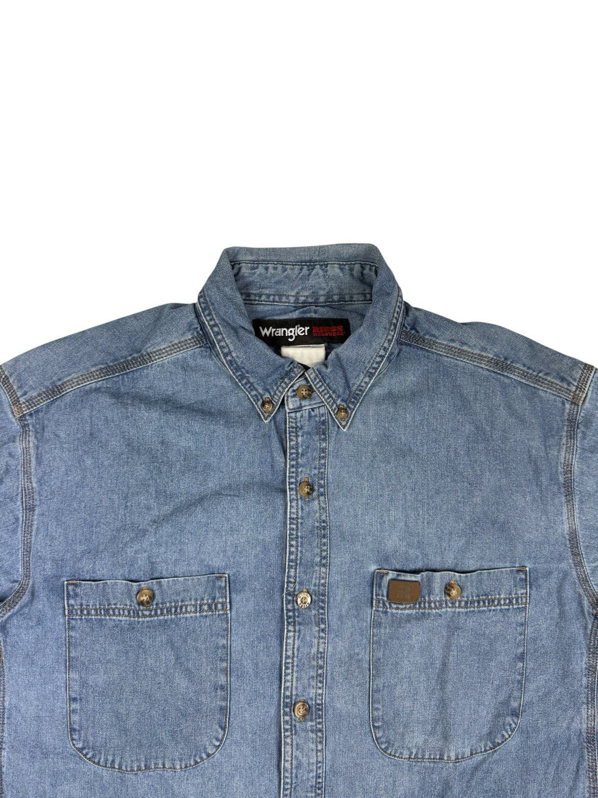 Wrangler Riggs Workwear Blue Cotton Denim Button Collar Shirt XL