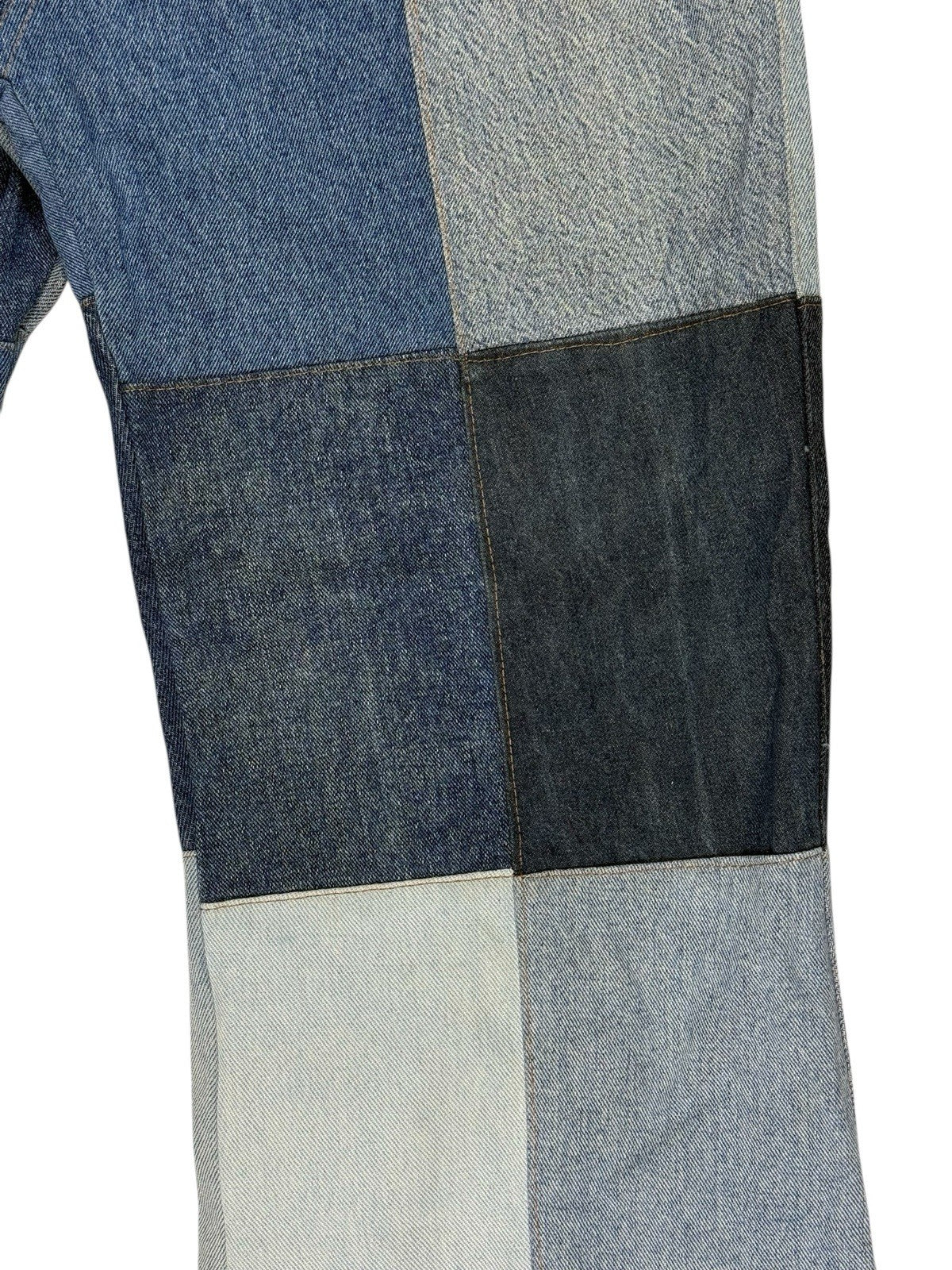 Unique Retro Patchwork Blue Denim Jeans 26W 28L Loose Fit