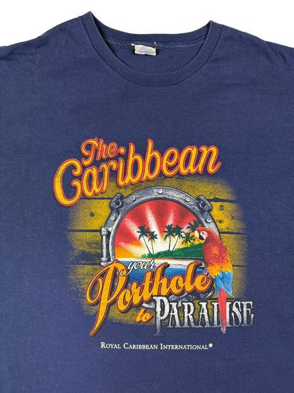 Retro Royal Caribbean Blue Porthole Paradise Travel Destination Top 3XL
