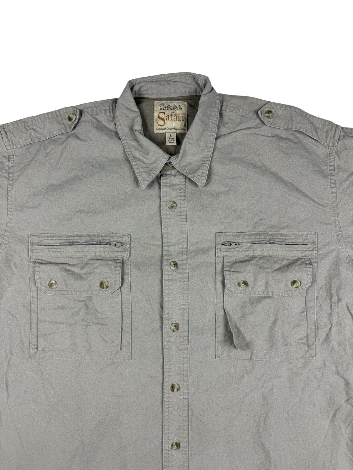Cabela's Vintage Beige Safari Series Short Sleeve Cargo Shirt Large