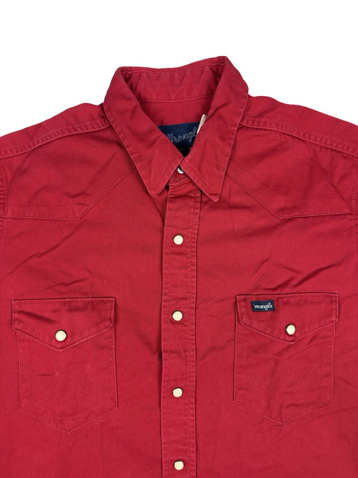 Wrangler Vintage 90s Red Pearl Snap Cowboy Shirt Large Long Tails Made in USA