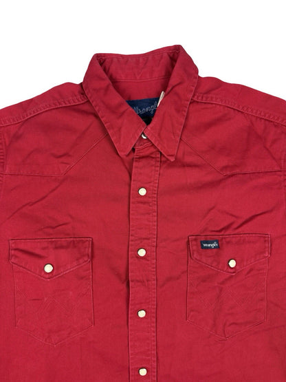 Wrangler Vintage 90s Red Pearl Snap Cowboy Shirt Large Long Tails Made in USA
