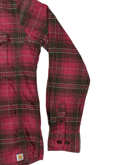 Carhartt Red Plaid Flannel Button Stretch Shirt Womens Small