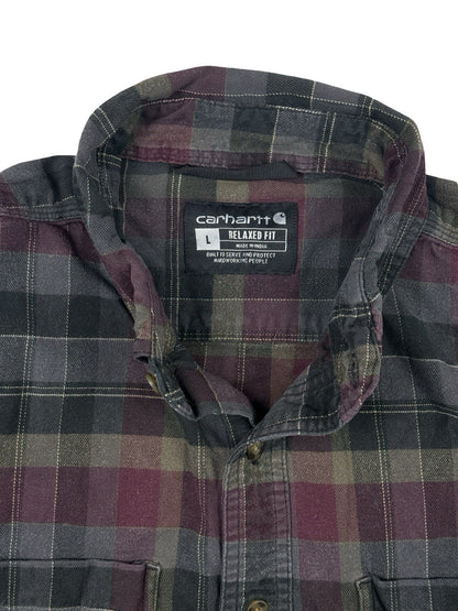 Carhartt Rugged Flex Relaxed Fit Purple Plaid Flannel Shirt Large