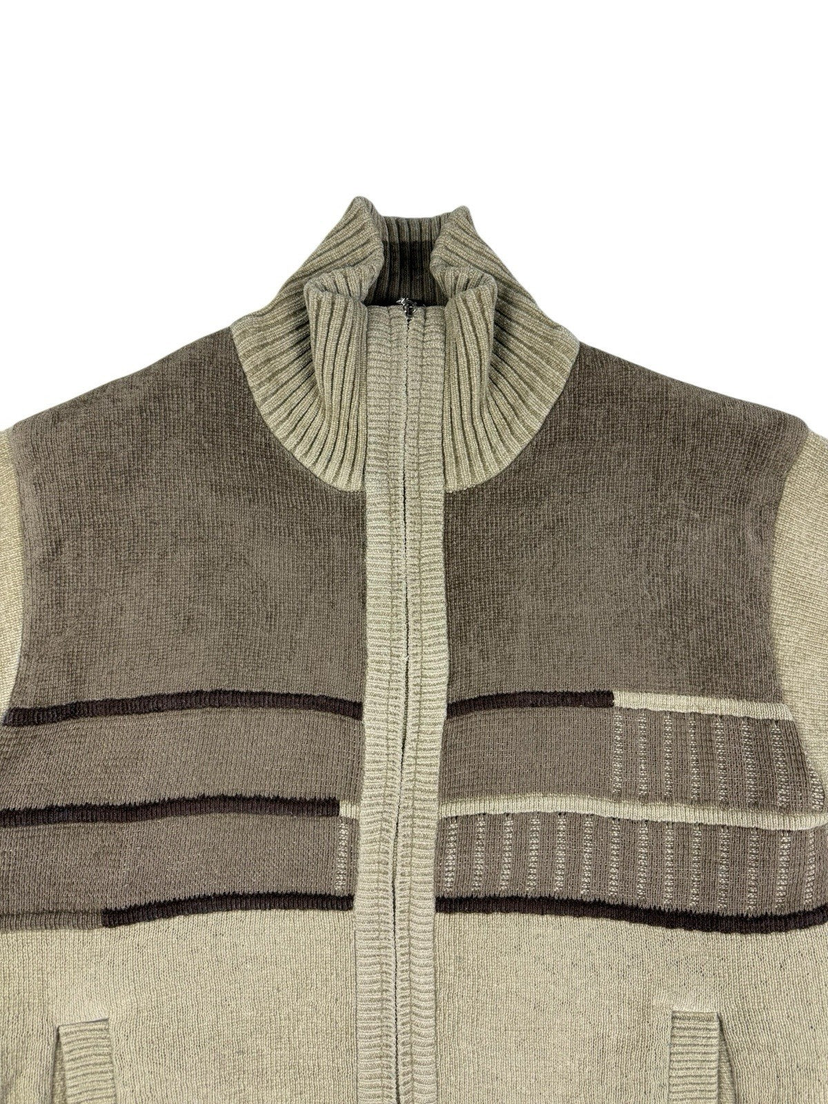 Galvanize Brown Beige Knit Zip Jumper Jacket Large