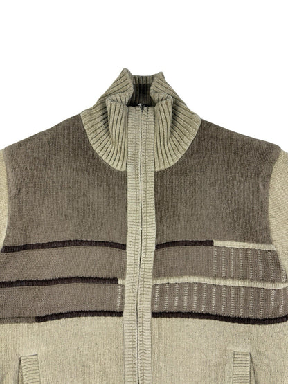 Galvanize Brown Beige Knit Zip Jumper Jacket Large